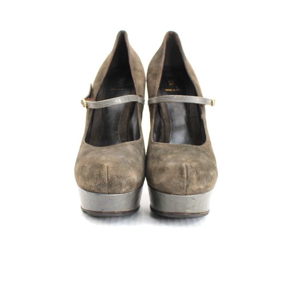 Fendi Olive Suede Croc Platform Pumps Ankle Strap Mary Jane Stiletto Heels 40 - Picture 4 of 14
